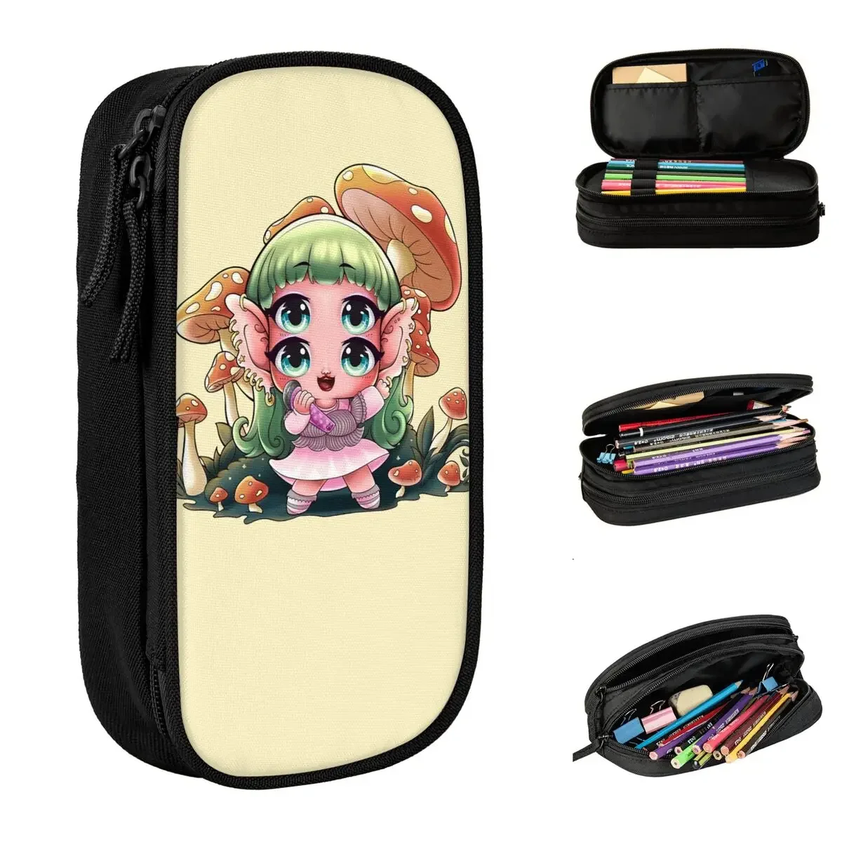 

Large Capacity Pencil Case Melanie Mushroom Chibi Merch Martinez Double Layer Pencilcase Girl Makeup Bags Gift