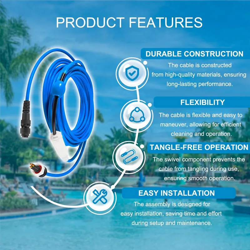 99958906-DIY Cable and Swivel - 3 Wire - for Dolphin Robotic Pool Cleaners Active 30, 30i, 40, S300i, S400, T45, T55i  - 60ft