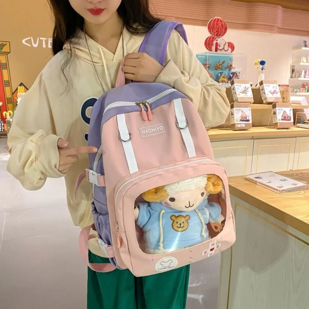 

High Quality Transparent Students Backpack PVC Fashion School Bag Canvas Multi Pocket Double Shoulder Bags Travel