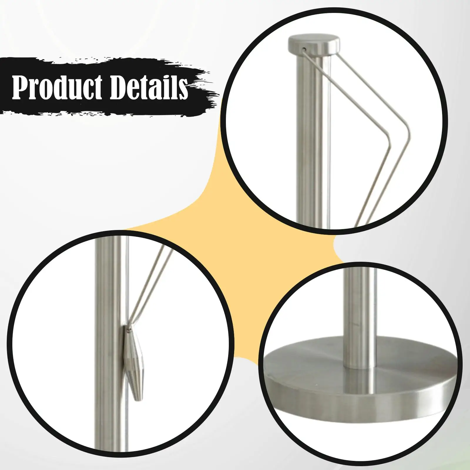 

Stainless Steel Towel Roll Holder Stand Weighted Base Kitchen Napkin Organizer for Home Bathroom