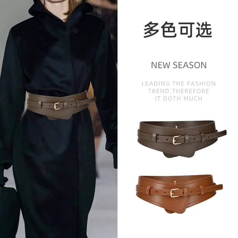 

Western Leather Wide Show Thin Women Waistband Belt Fashion Dress Coat Wide Cummbund Belt for Ladies