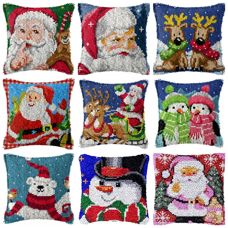 

Hot Christmas Series Latch Hook Pillow Hook Hand Knitted Embroidery Carpet Pillow Embroidery Latch Hook Kit Smyrna Package DIY