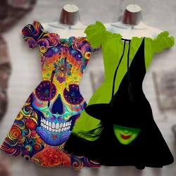 Gothic Horror Ghost Halloween Skull Colorful 3D Print Costume Y2K Dress Summer Hot Selling Hawaiian Bohemian Dress Vestido Mujer