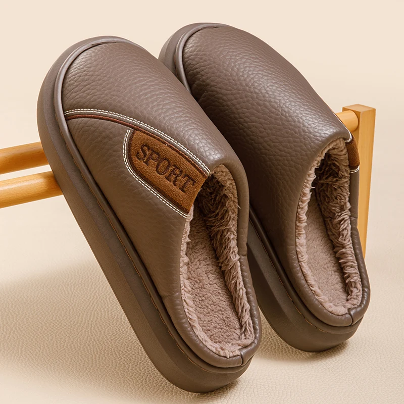 "2025 Winter Men's home waterproof and anti-slip thick-soled warm cotton slippers