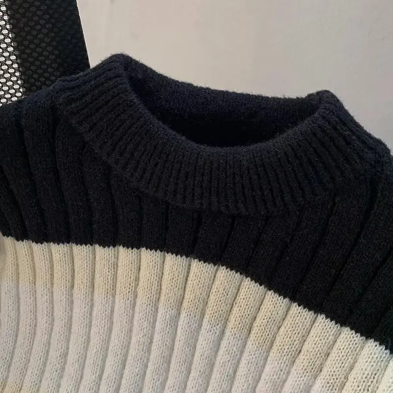 

Полосатый свитер в ленивом стиле, мужской осенне-зимний новый толстый вязаный свитер, куртка, свитер с длинными рукавами в гонконгском стиле