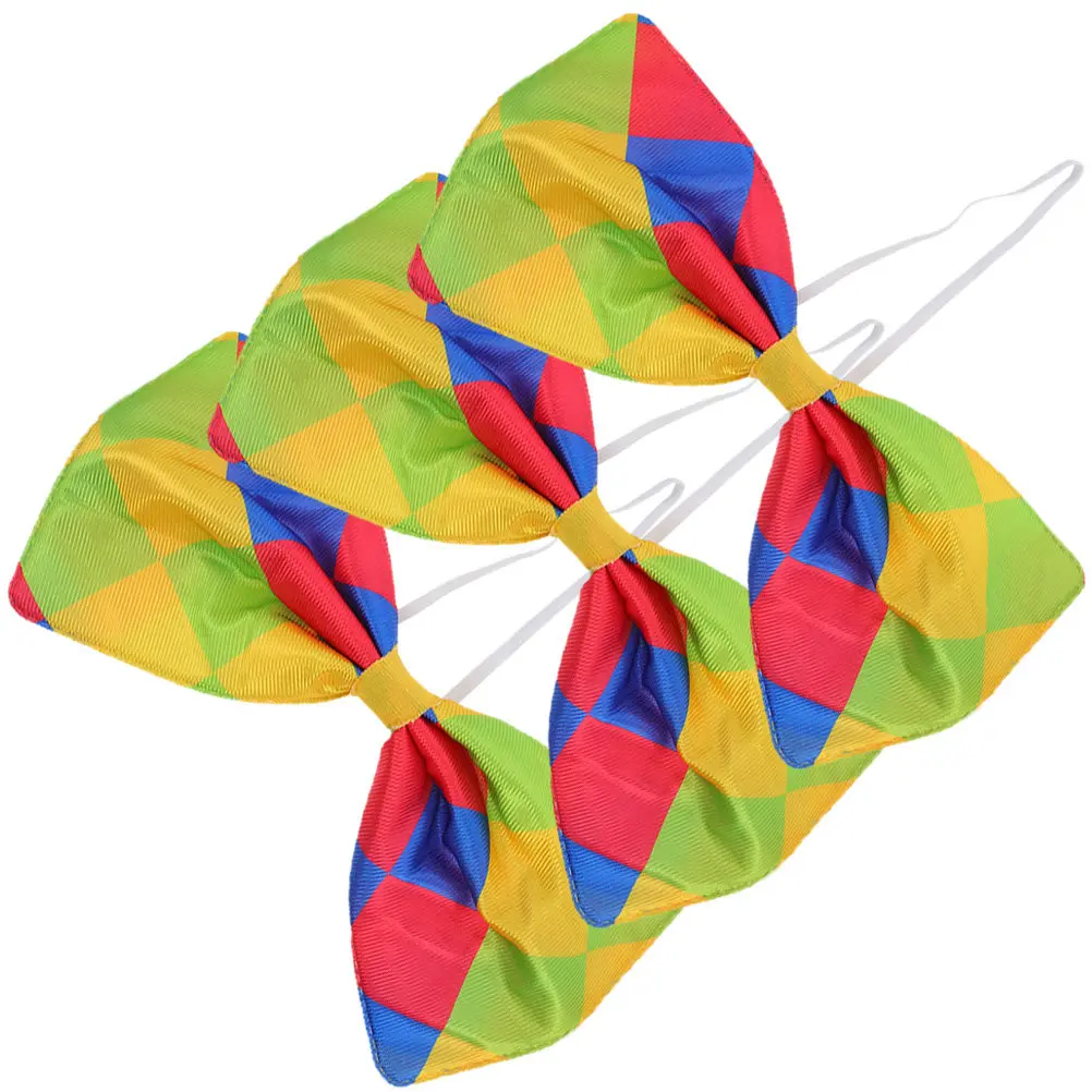 3Pcs Clown Bowknot Tie Premium Comfortable Washable Easy Wear for Birthday Parade Street Performance Role Play Circus Theme