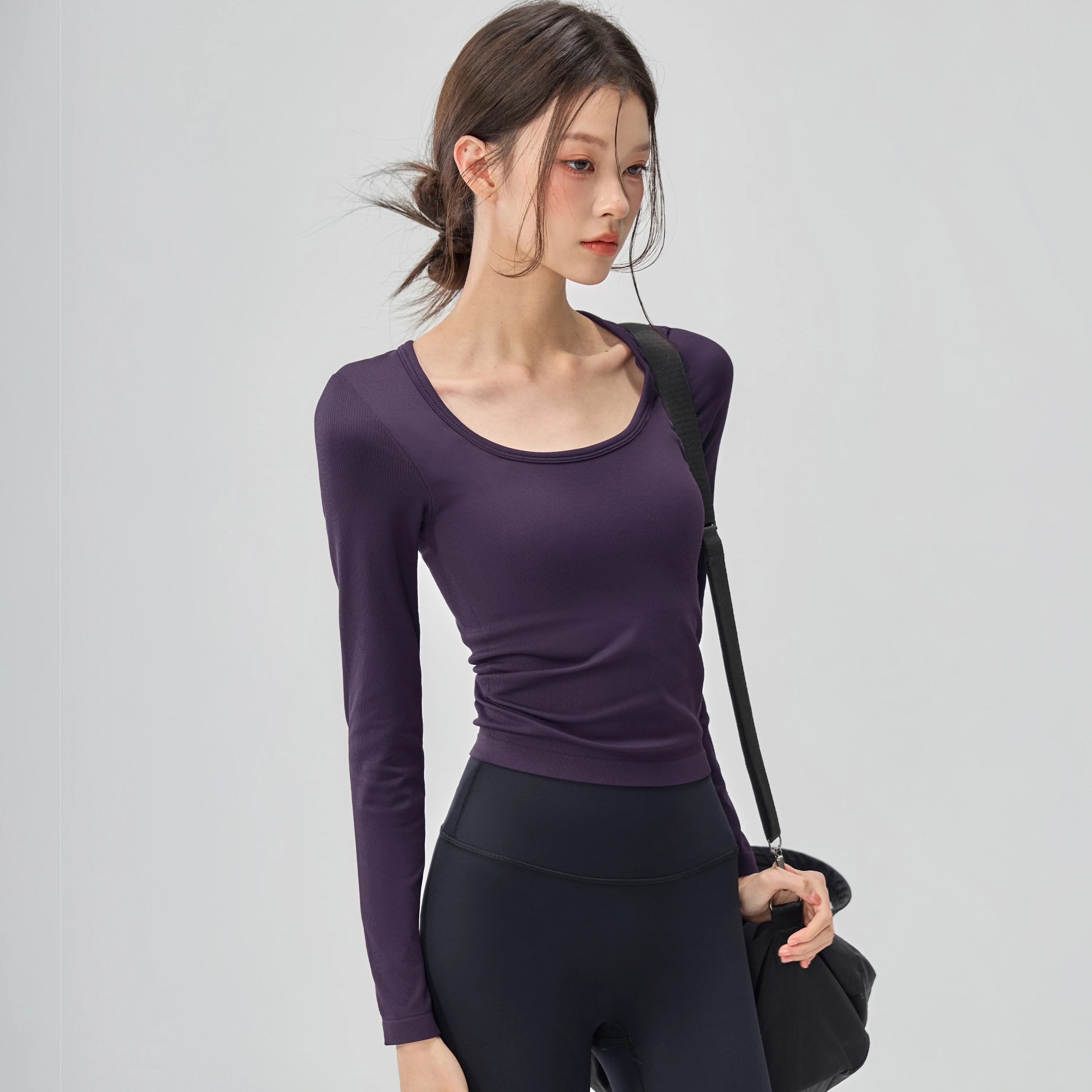 Women's Breathable Gym Thin Sexy Strappy Cross Top Long-Sleeved Yoga Pilates Wear for Fitness Running Cover-Up T-Shirt Clothing
