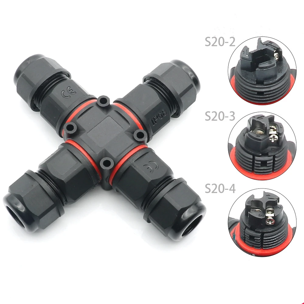 Waterproof Connector Cable Waterproof Connector S20 Three Core Cross Type IP68 Four Way Wire Outdoor Wiring Terminal