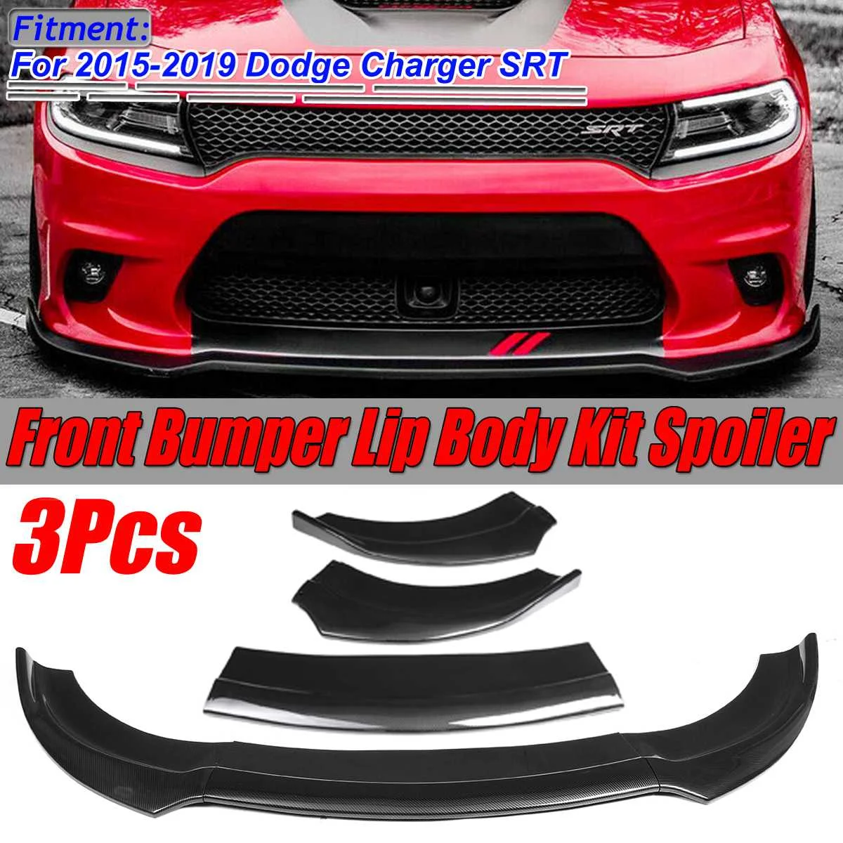 3PCS Carbon Fiber Look/Black Car Front Bumper Splitter Lip Body Kit Spoiler Diffuser Guard For Dodge For Charger SRT 2015-2019