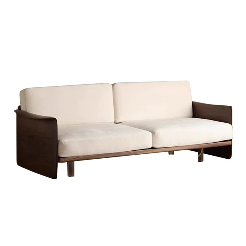 

Nordic simple solid wood sofa living room North American black walnut modern double fabric leather small apartment sofa