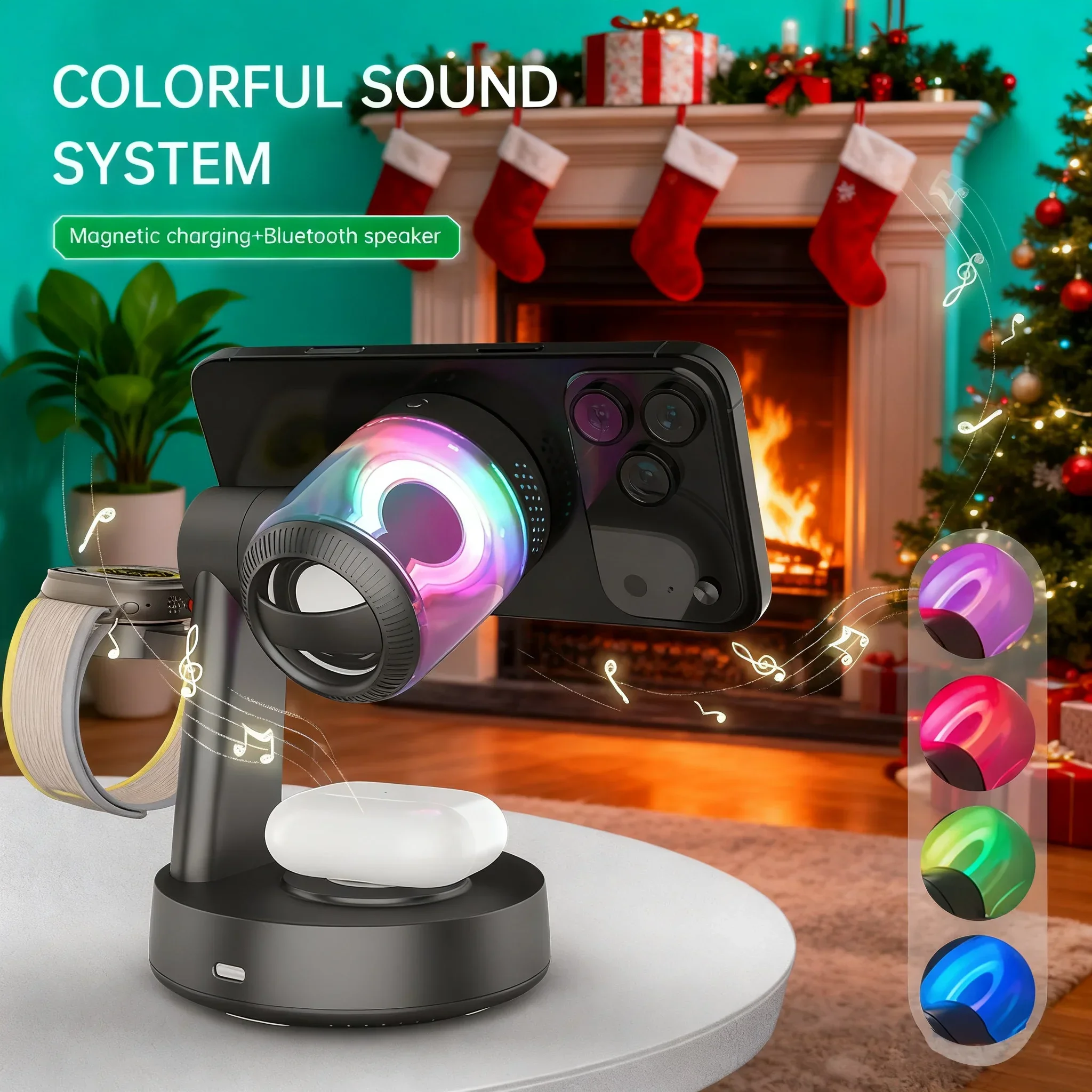 25 واط 3 في 1 الموسيقى شاحن لاسلكي سمّاعات بلوتوث المغناطيسي هدية عيد الميلاد آيفون 17 16 15 برو ماكس للساعة 1-10 Airpods #2