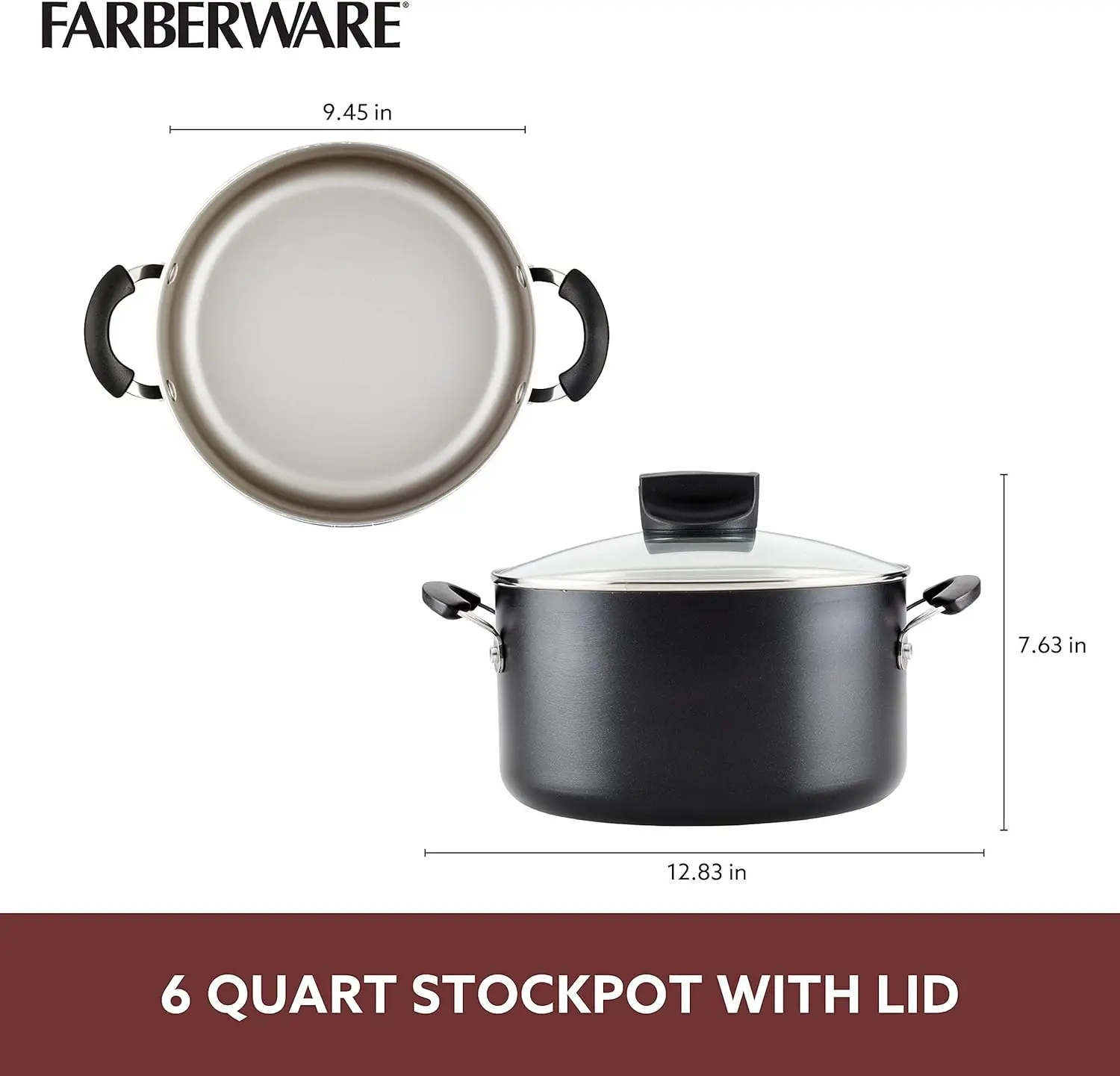 Farberware-controle inteligente antiaderente estoque pote, Stockpot com tampa, 6 quart, preto