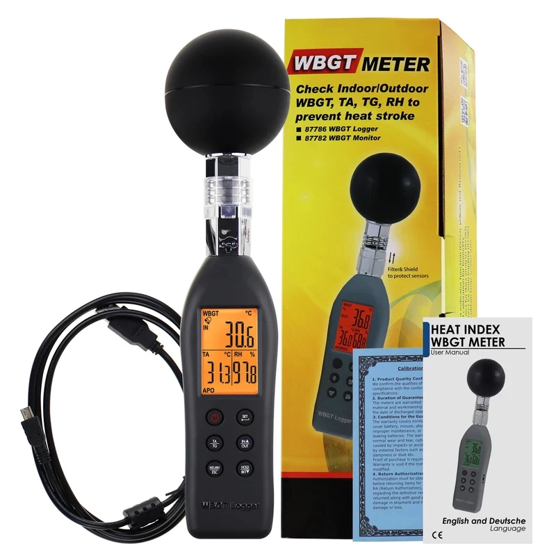 , Globe Temperature & Humidity Datalogger Recorder/ Heat Index Strs WBGT Meter/ Backlight In