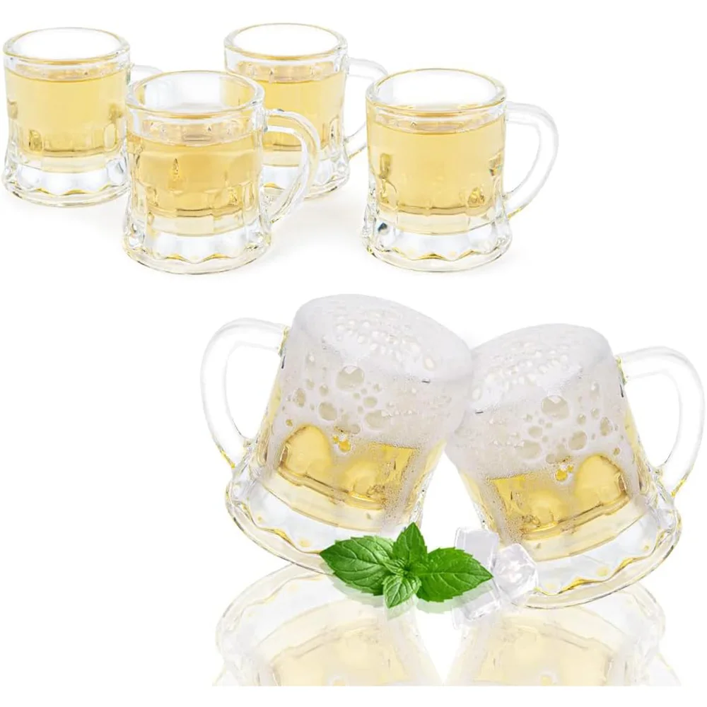 Plastic Beer Mug 1oz, 6PCS Mini Beer Mug Shot Glasses,Small Plastic Shot Cups for Party Drink,Beer,Whiskey,Tequila,Vodka