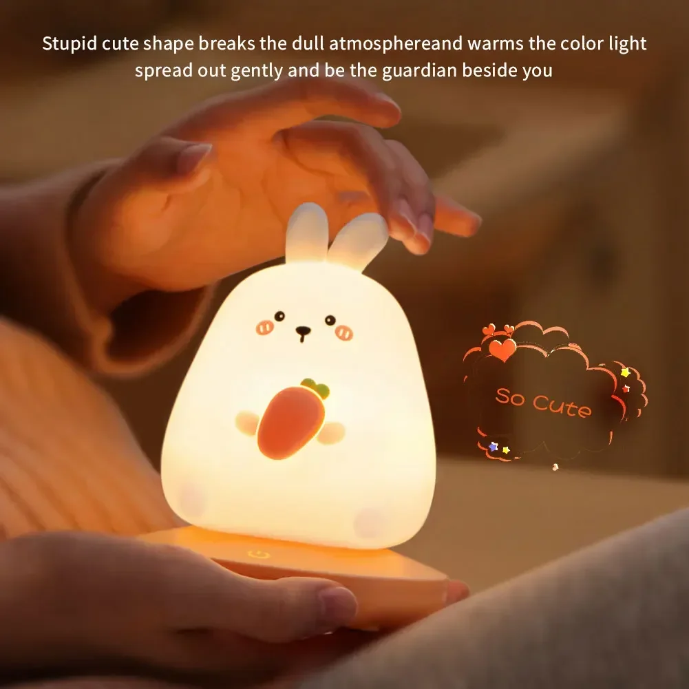 Luzes noturnas led para quarto das crianças, animal bonito, porco, coelho, lâmpada de silicone, sensor de toque, dimmable, presente de feriado infantil