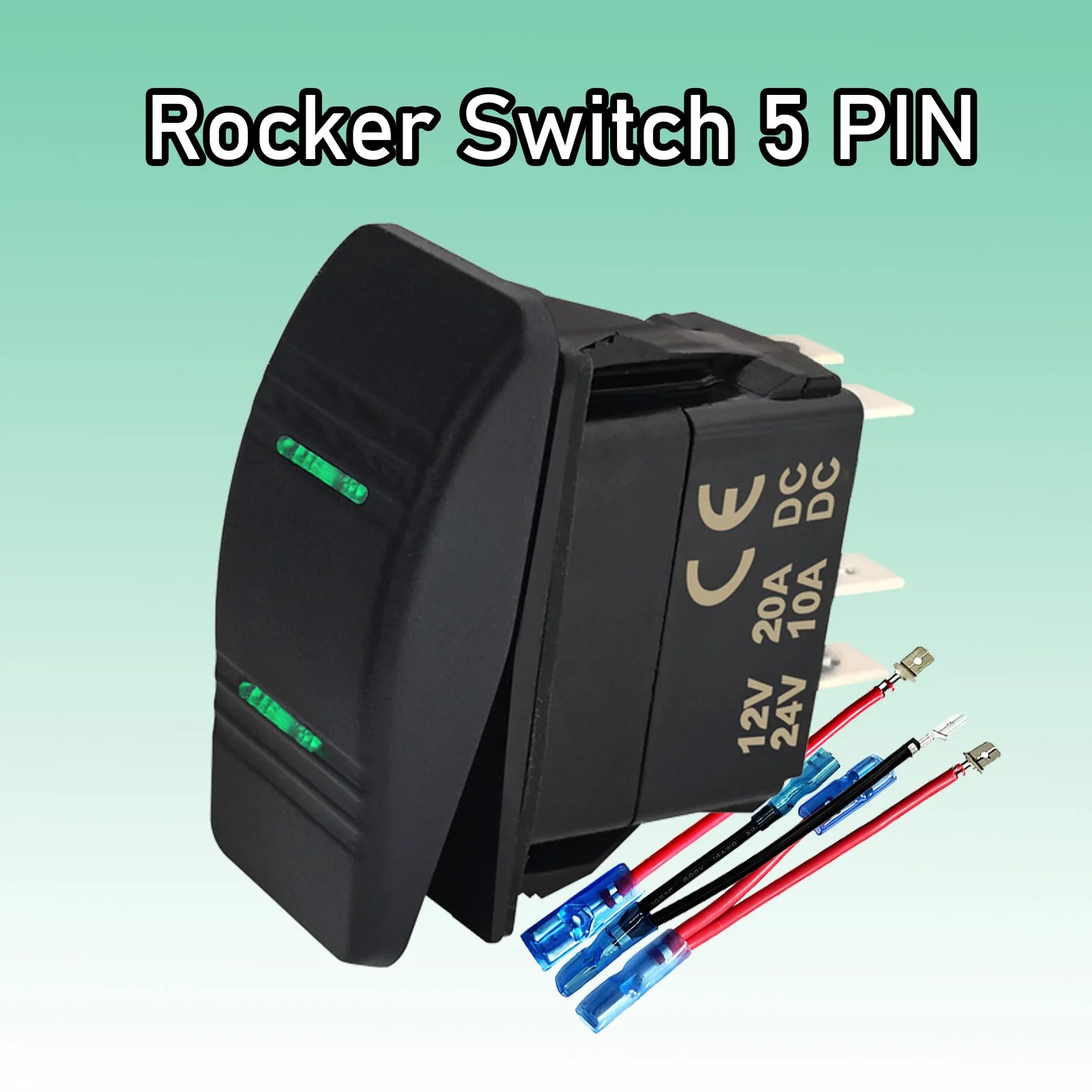

12 В 20 А 5-контактный ВКЛ-ВЫКЛ/мгновенный переключатель зеленого света, кулисный переключатель, водонепроницаемый IP66 для лодки, автомобиля, мотоцикла, грузовика, яхты с проводом