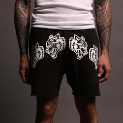 Summer New Cotton Black Men Shorts Streetwear Printed Wolf Head fashion Casual Five-point Pants Fitness Workout Sweatpants