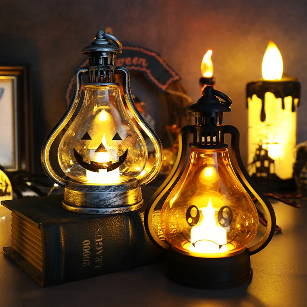 Halloween LED Pumpkin Lanternas com Gancho Design, Alimentado por Bateria, Candle Lamp, Desktop Ornamento, Wind Light, Halloween Decor Props