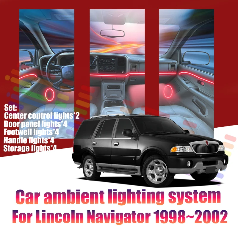 Luces LED Ambientales para Automóvil Lincoln Navigator 1998~2002 UN173, Luces de Atmósfera Coloridas, Tira de Neón Interior para Automóvil, Iluminación RGB de 64 Colores