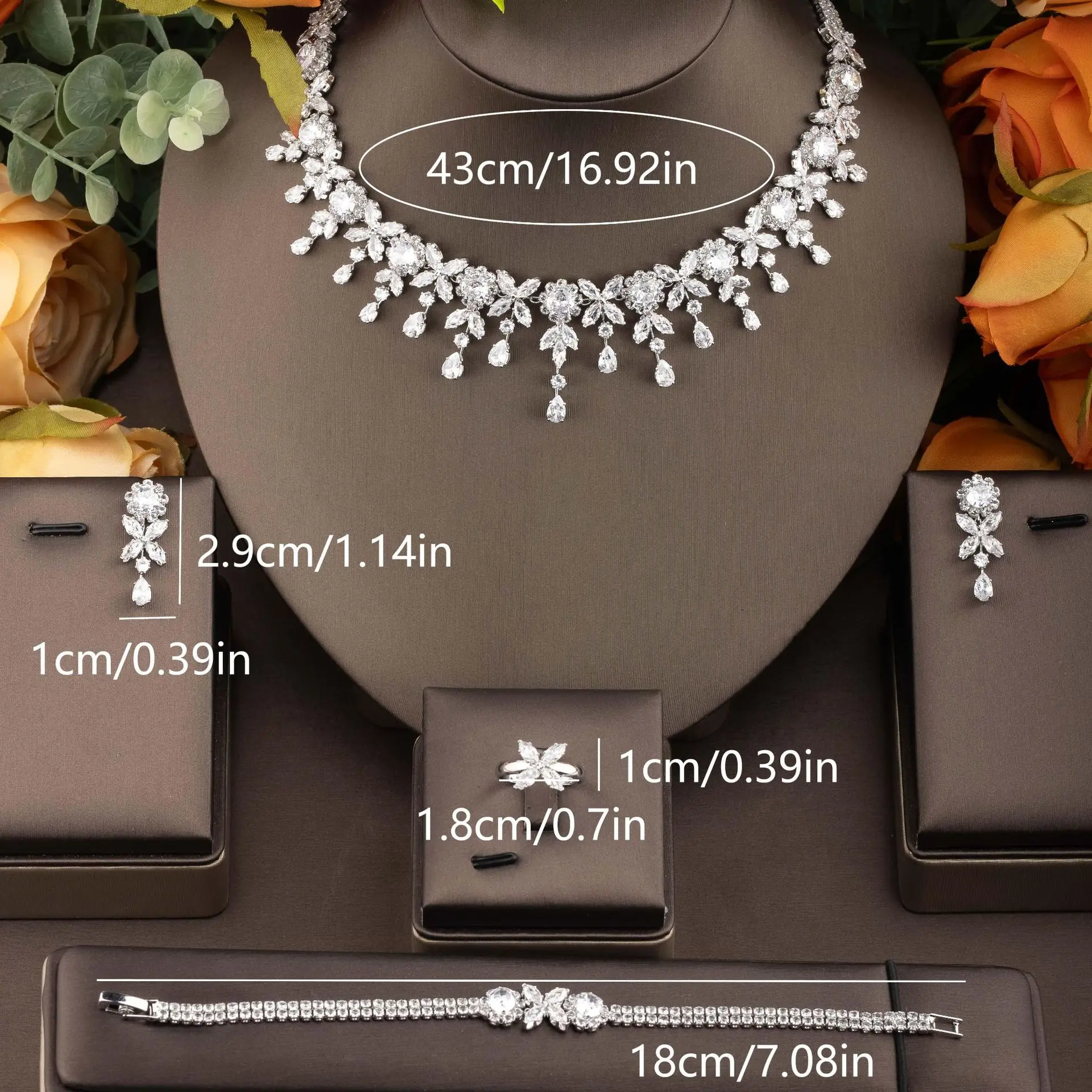 Luxury Women's Jewelry Sets For Bride Zirconia Saudi Dubai Indian Bridal Necklace Earring Ring Bracelet Set Party Prom Jewelley