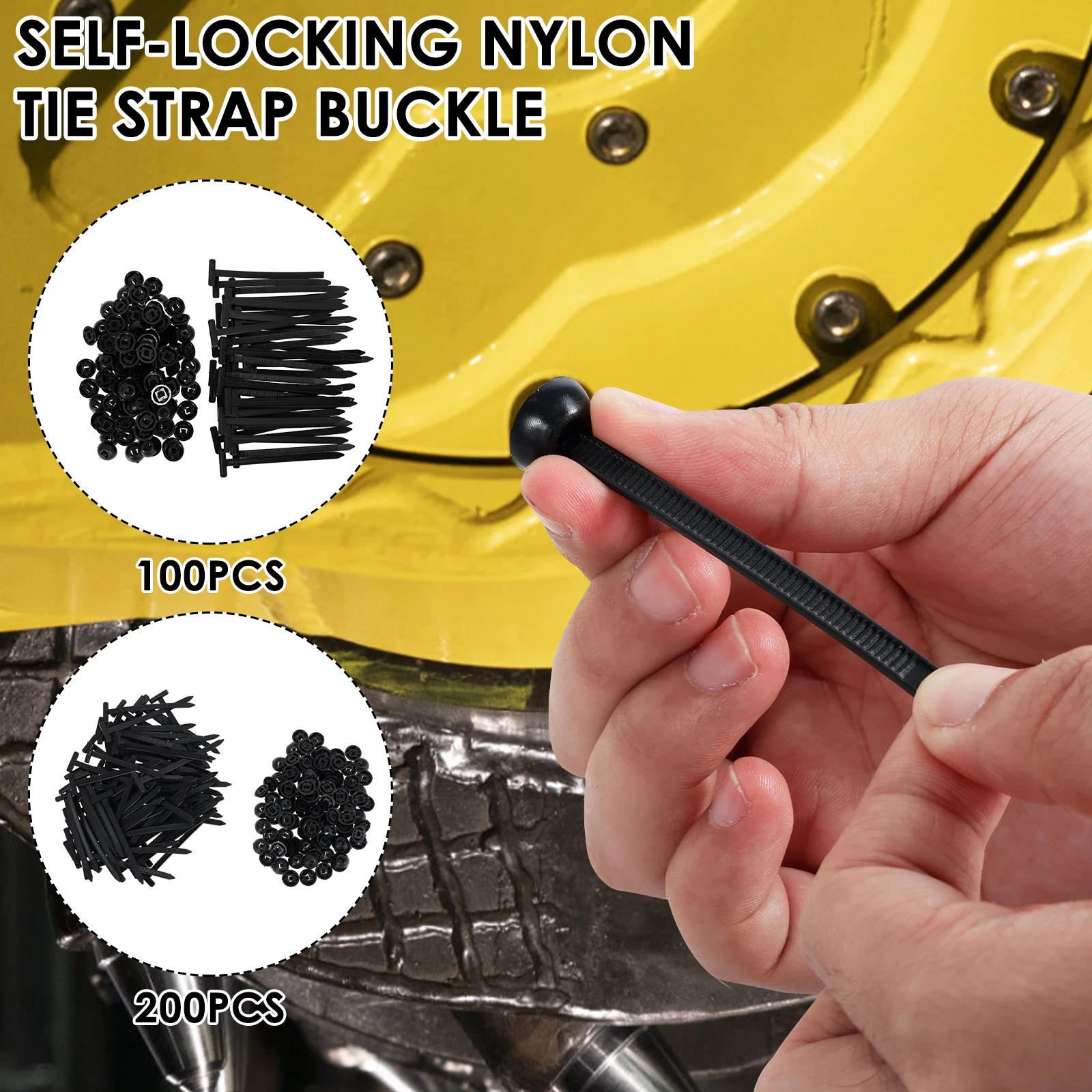 

100/200pcs Nylon Cable Tie Buckle Self-Locking Zip Ties Holder with Pin And Button Multi-Purpose Cable Tie Tool for Car Repair