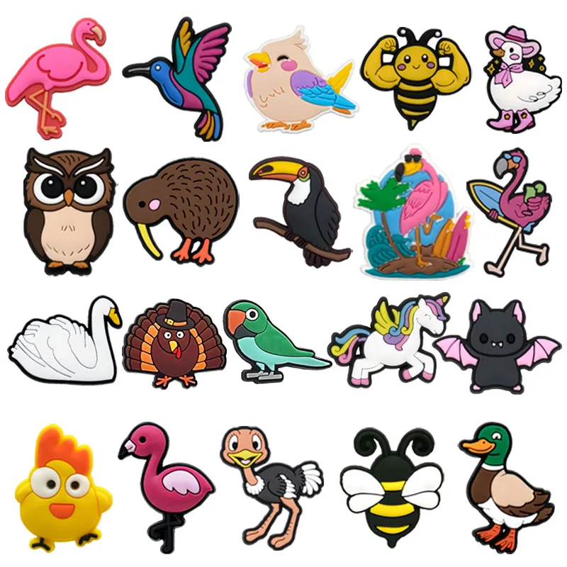1/20pcs Cute Animals Shoe Charms Owl Goose Honeybee Shoe Decorations Accessories Flamingo Parrot Sandals Pins for Women Men Kids