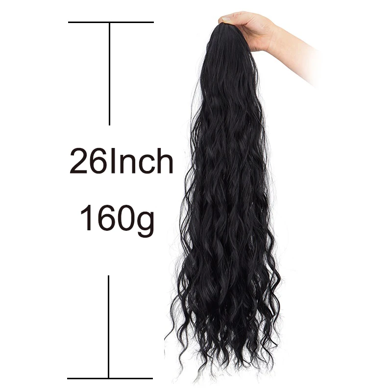 26Inch Synthetic Long Ponytail Extension Water Curly Hair Soft Long Drawstring Black Blonde Hairpiece Ponytail for Women