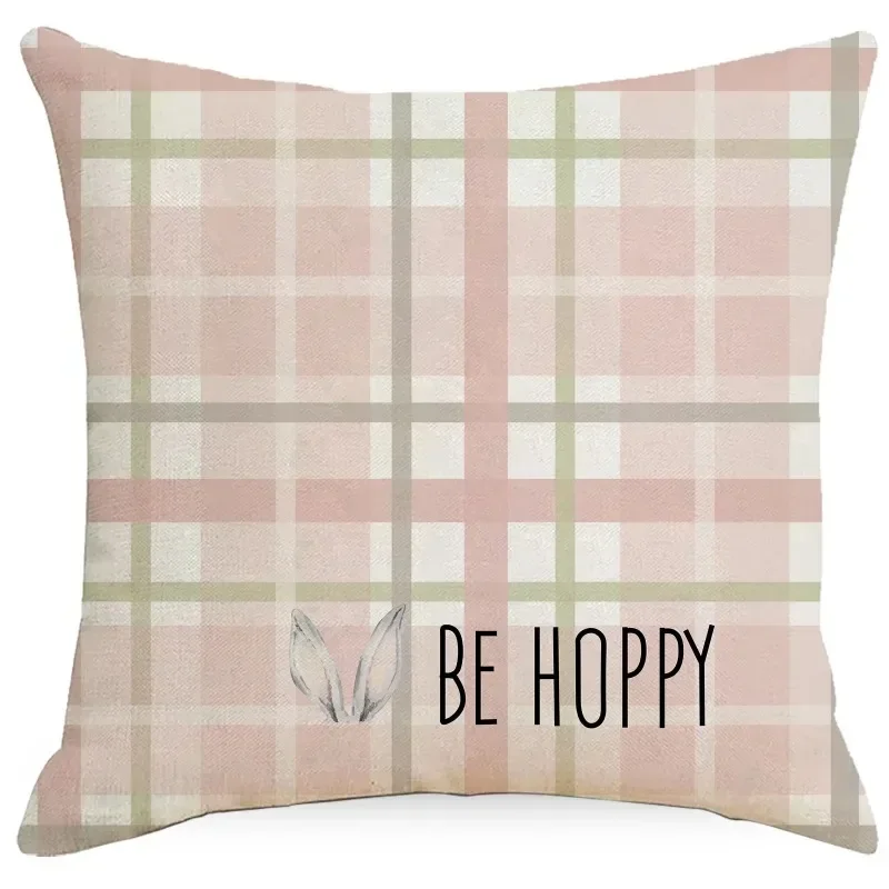 45*45cm Easter Pillowcase Throw Pillow Covers Bunny Print Cushion Cover Sofa Decorations Pink Linen Pillow Case Home Pillowslip image 4