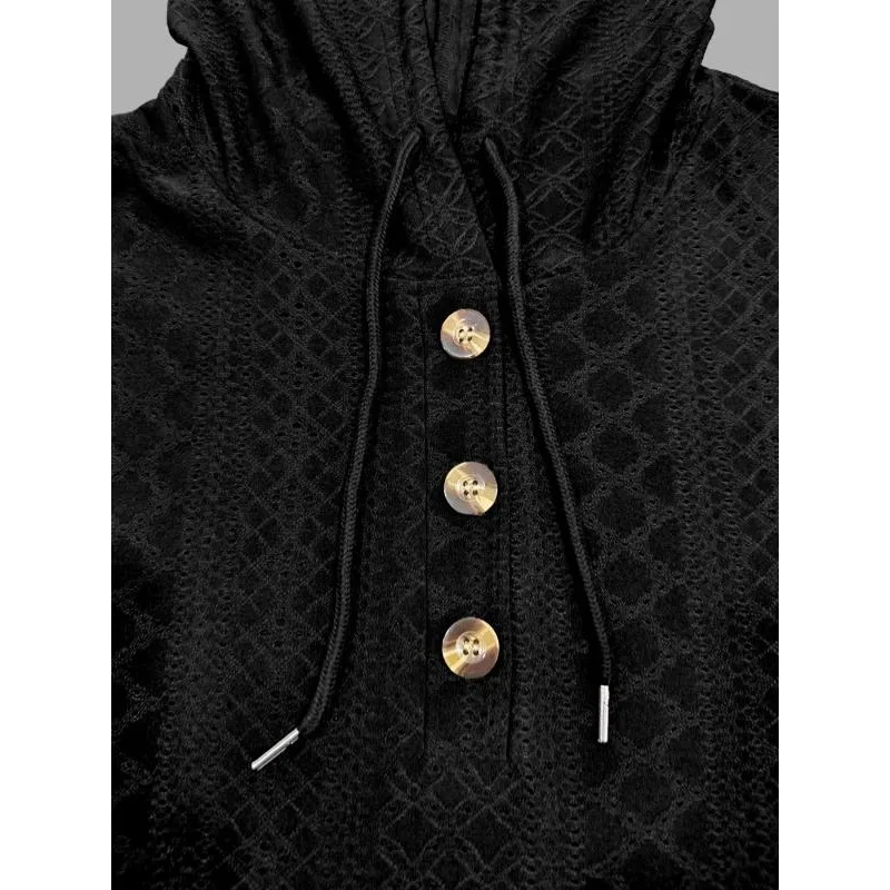 حجم كبير عارضة بلون المرأة هوديي العنصر بلون الخامس الرقبة مقنعين زر فضفاض طويل الأكمام هوديي أعلى للنساء ﻿