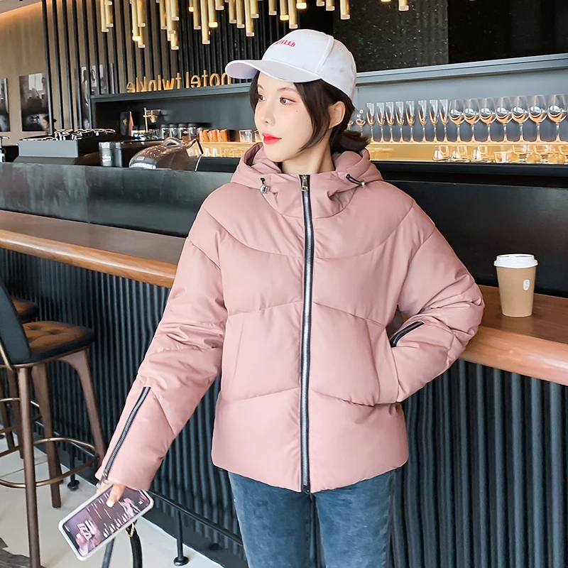 

Fashion Stand Collar Coat Winter Jacket Women's Hooded Full Sleeve Solid Zipper Short Ladies Down Parka