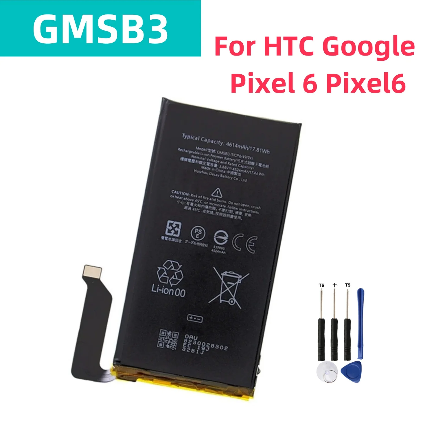 New GMSB3 Original Phone Battery For HTC Google Pixel 6 Pixel6 Cellphone Battery 4614mAh Replacement Batteries+FreeTools