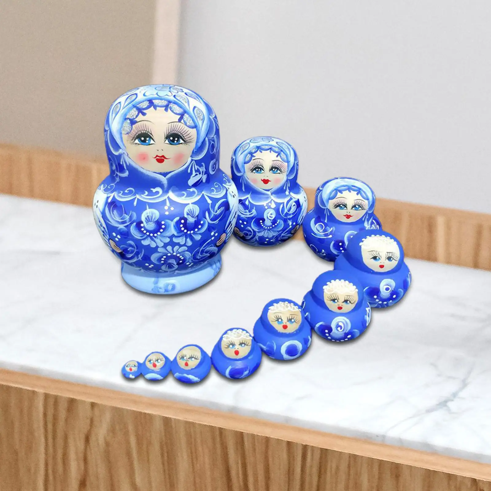 10x Russian Nesting Dolls Handmade Hand Painted Decor Wishing Gift