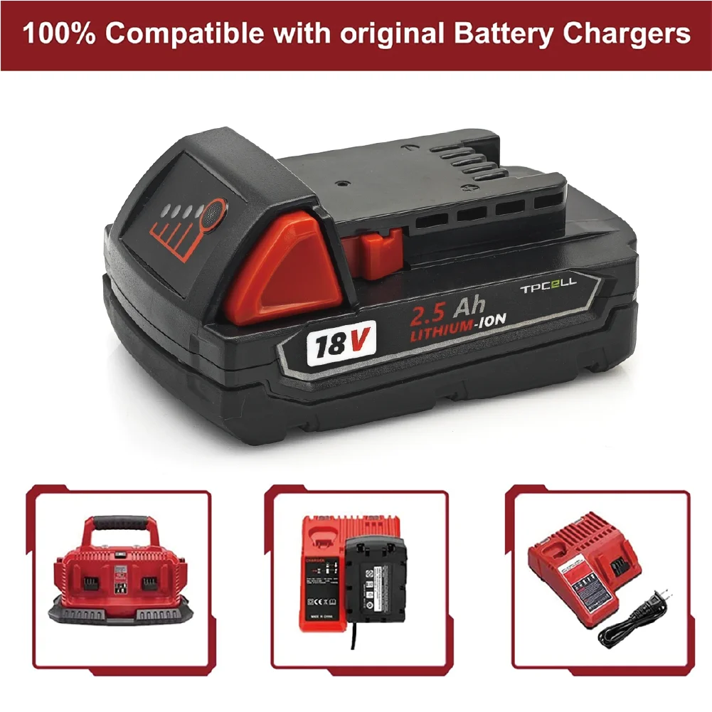 TPCELL 2.5Ah For Milwaukee M18 Batteries 18650 Rechargeable Lithium ION 18V Battery