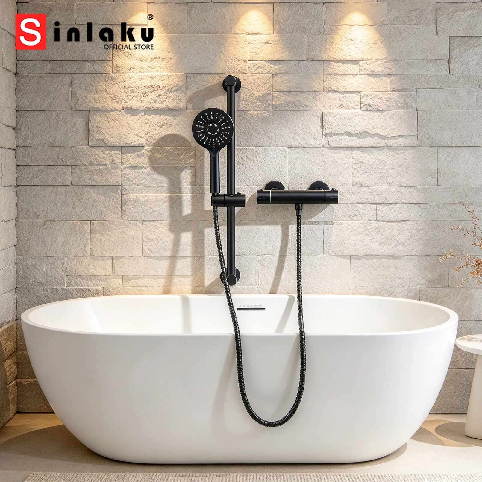 SINLAKU Thermostatic Bathroom Bathtub Black Shower Faucet Set Tub Wall Mounted Sink Faucets Shower Systerm Bath Mixer Tap
