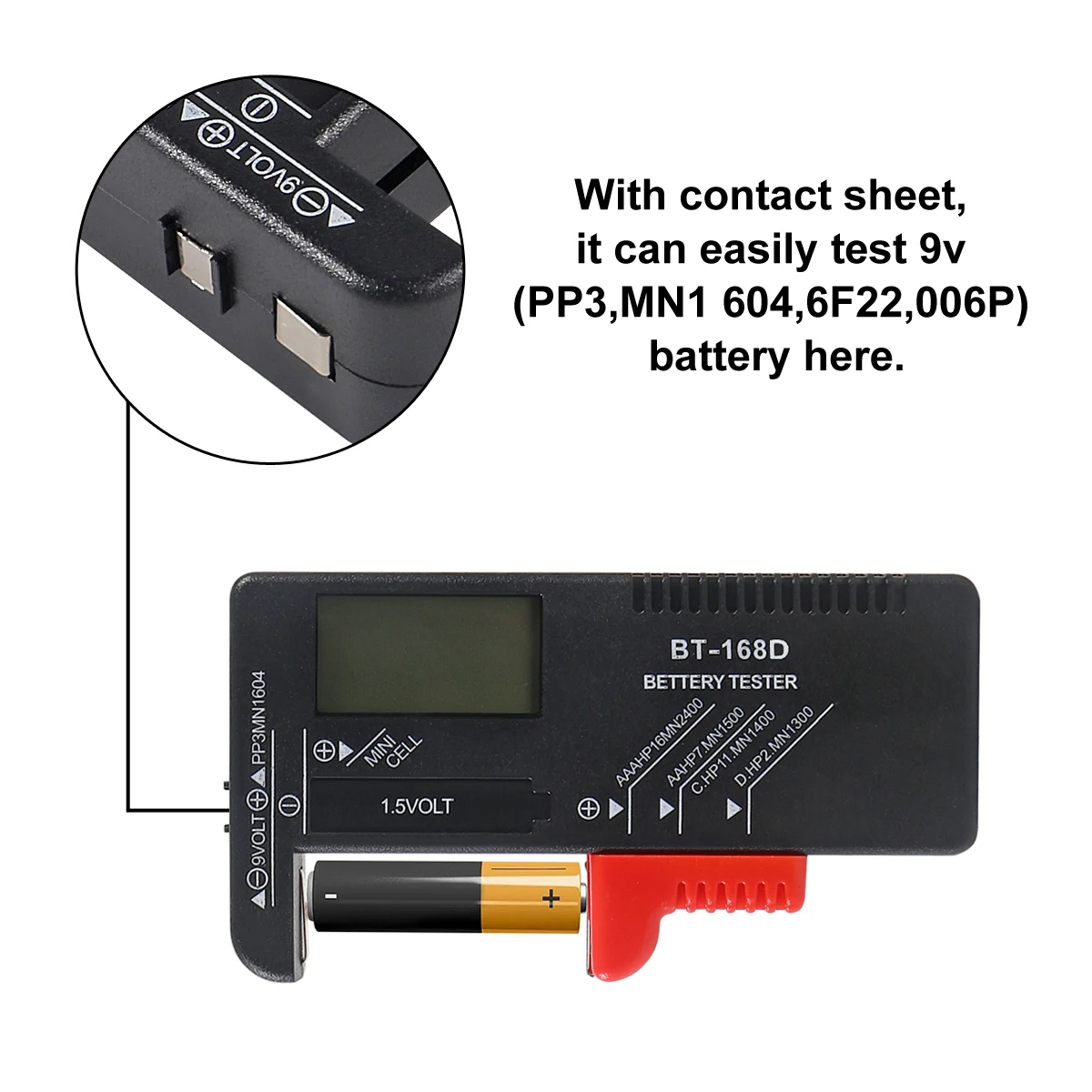 Digital Battery Volt Tester,Universal Digital LCD AA/AAA/C/D/9V/1.5V Button Cell Battery Volt Tester BT-168D Electric Test