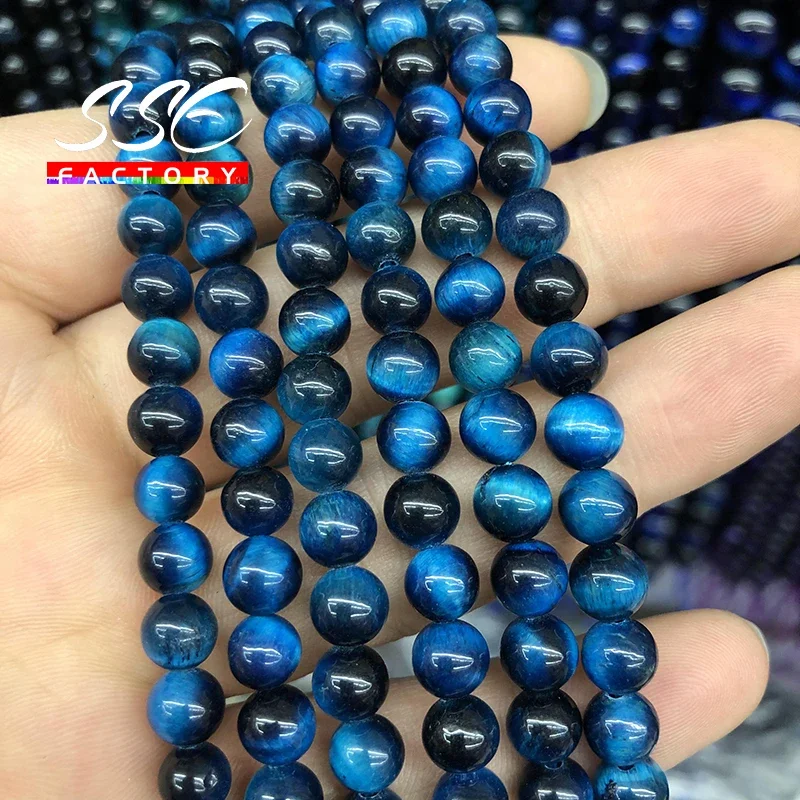 Perles d\'Œil de Tigre Bleu Rondes et Naturelles de Confection Joaillière, Billes en Vrac pour Confectionner Soi-Même des Bracelets à Breloques,