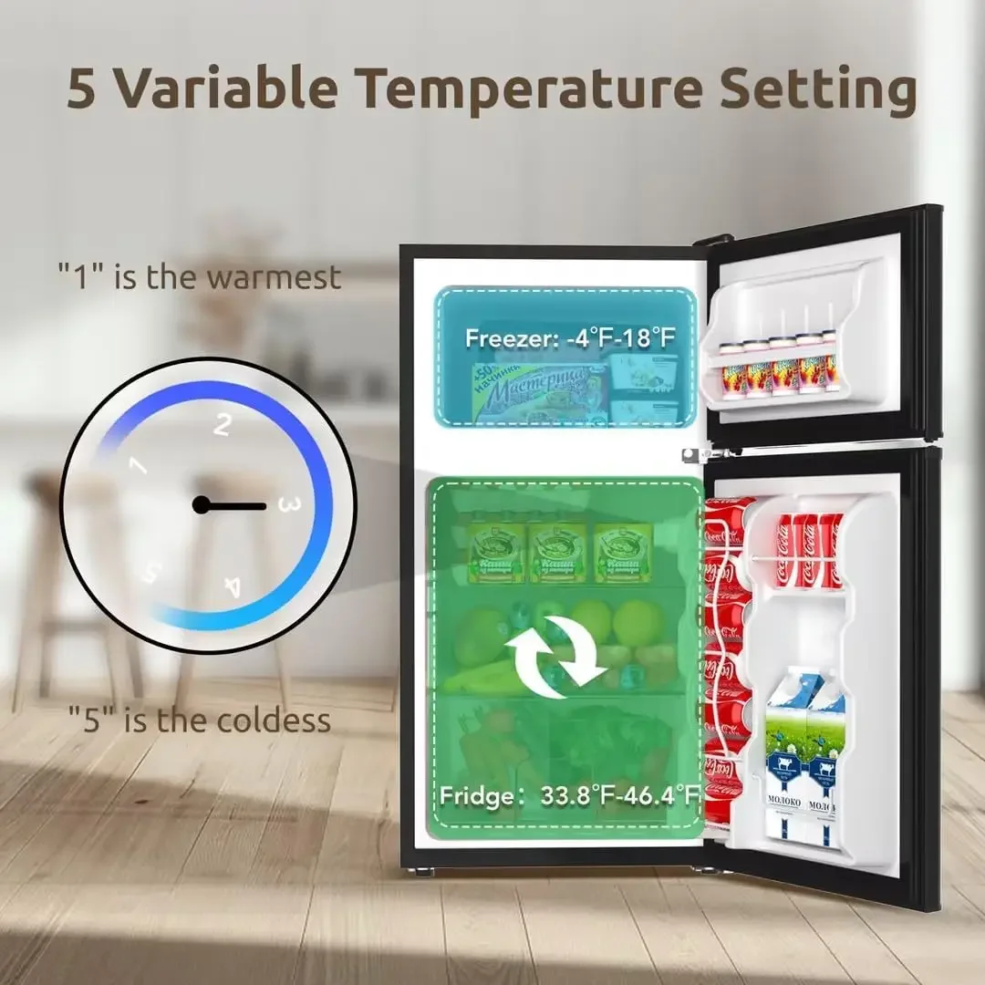 寝室、家庭、オフィス、寮、庭用の2ドア付きミニ冷蔵庫、冷凍庫付き小型冷蔵庫。フィート、3.2 cfr