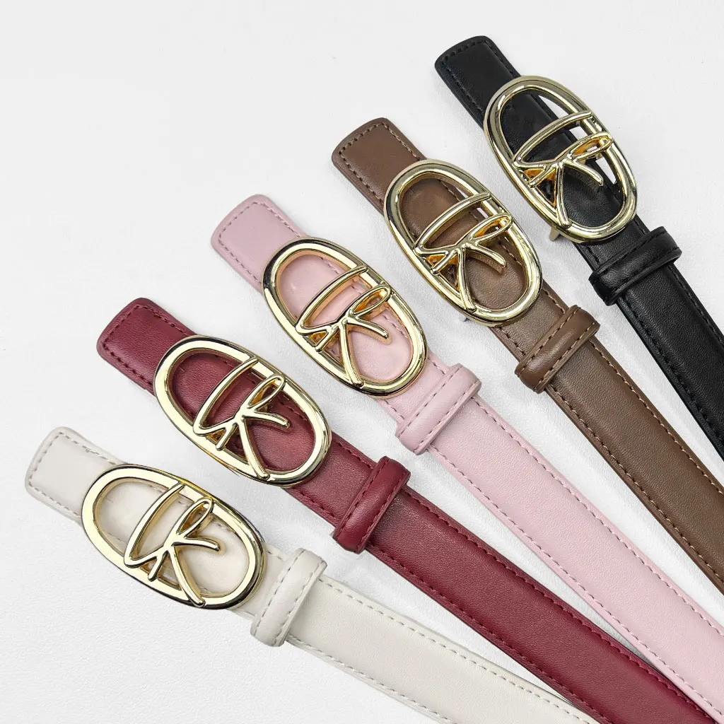 

Минималистичные кожаные ремни с двойной пряжкой B для женщин, тонкий пояс из высококачественной воловьей кожи, элегантный повседневный ремень с золотой пряжкой, универсальный F