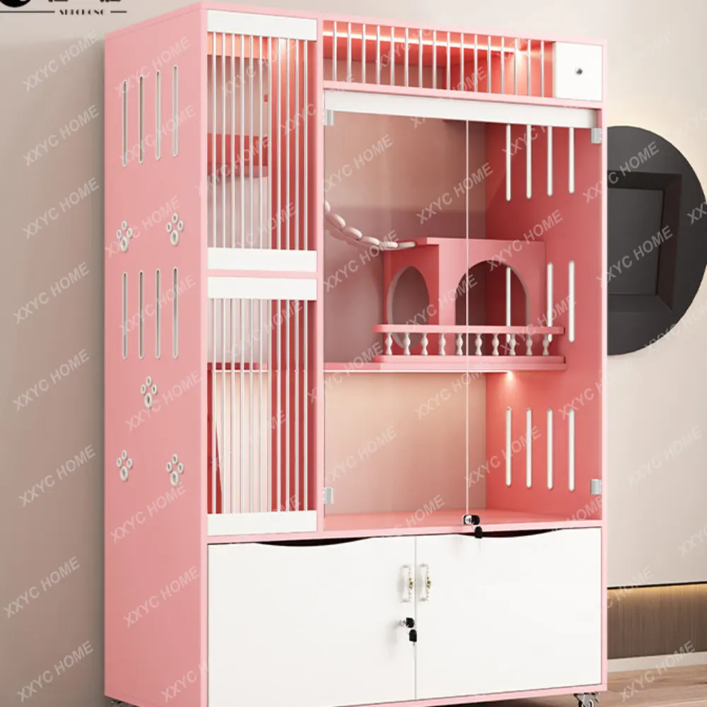 

Cat Cabinet Solid Wood Cage Home Villa Balcony Room Nest Large Space Indoor Double House Wooden