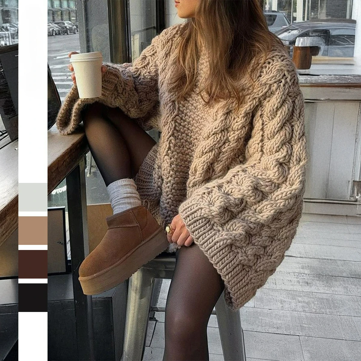 

Вязаные женские пуловеры с большим поворотом, элегантные свободные толстые вязаные крючком женские свитера с круглым вырезом, осень-зима 202, женские трикотажные изделия