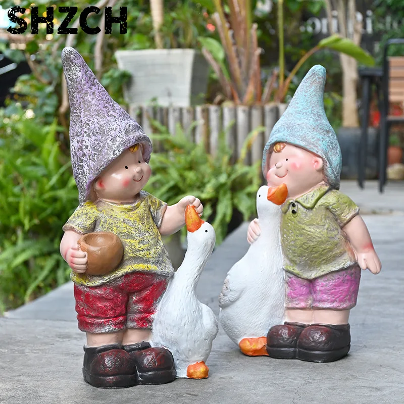 Cartoon Figure Statue for Garden Outdoor Animal Sculpture Resin Art Crafts for Landscape Kids Playground Kindergarten Ornament