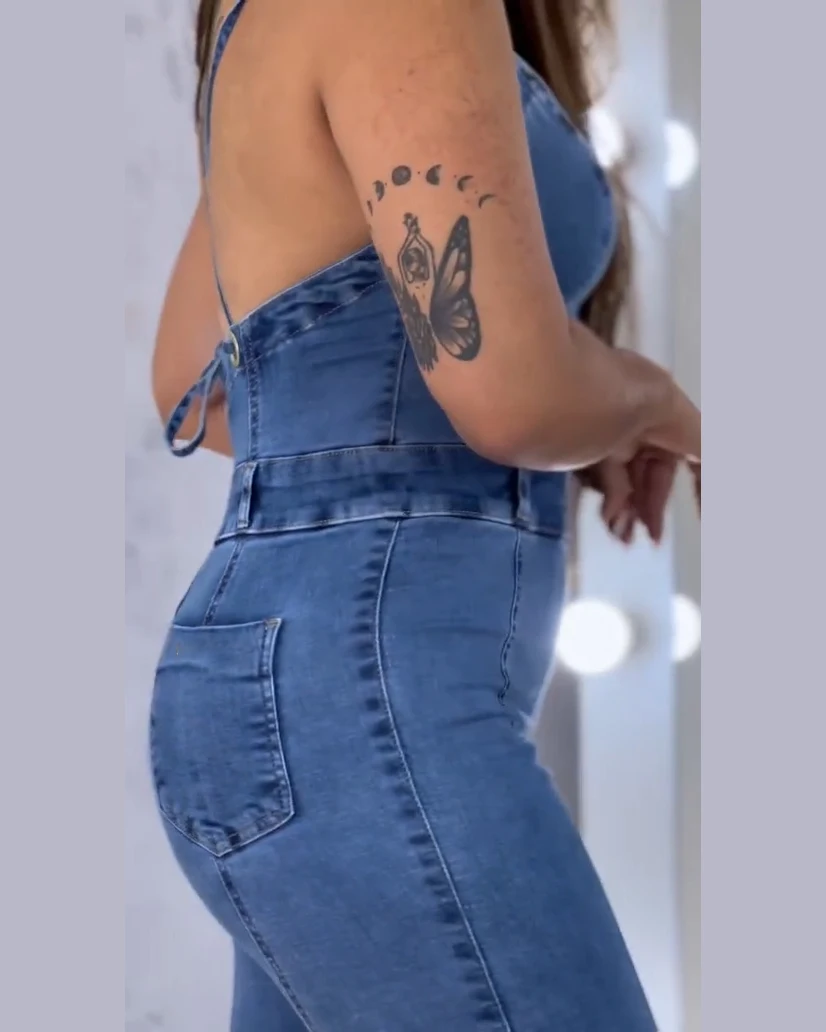 Bodysuit japonês de uma peça, aparador de coxas, jeans de personalidade, lisonjeiro para a figura, estilo anos 2000, Y2k