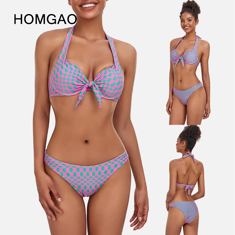 HOMGAO Brazilian Push Up Bikini Set Woman 2023 Swimwear Low Waist Two Piece Swimsuit Sexy Halter Beach Wear Bathing Suit Biquini