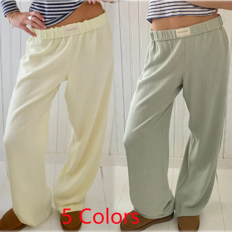 

Women’s Summer Striped Print cleanfit Loose Long Pants Casual Elastic High Waist Lounge Street Trousers with Pockets