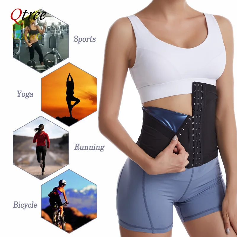 Qtree Waist Trainer Tummy Wrap Tummy Control Slimming Girdle Belt Belly Weight Loss Cincher Body Shaper Hooks Corset Fat Burner