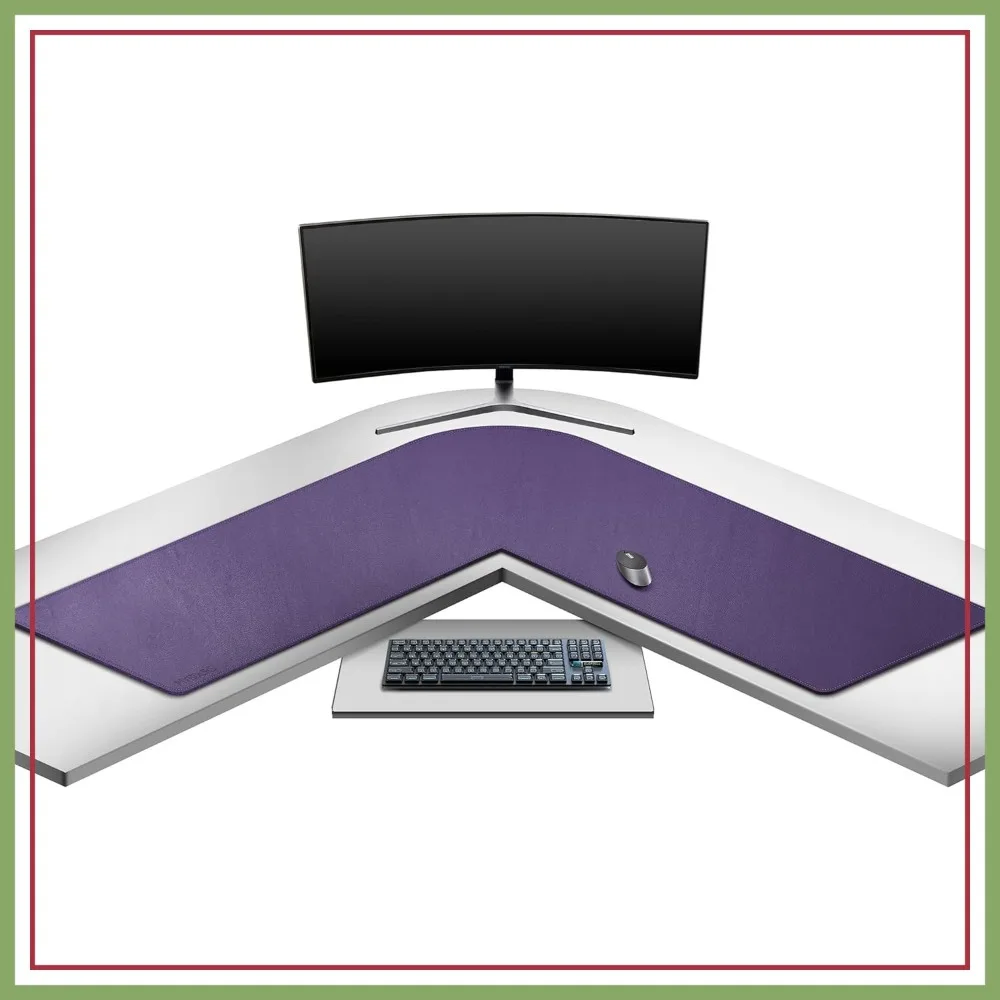 

54" L-Shape Desk Pad, Mega PU Leather Corner Keyboard Mat, XXL Large Gaming Mouse Pad for Home Office (Purple)