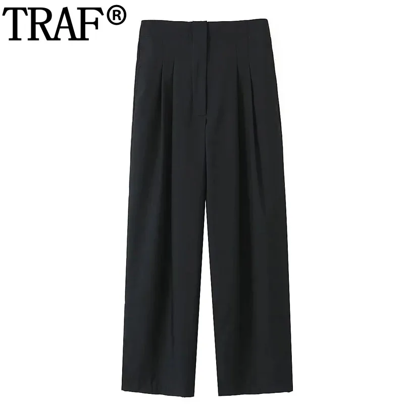 

TRAF 2024 Pleated Pants For Women High Waist Baggy Pants Woman Office Wear Casual Women's Trousers Going Out Autumn Pants