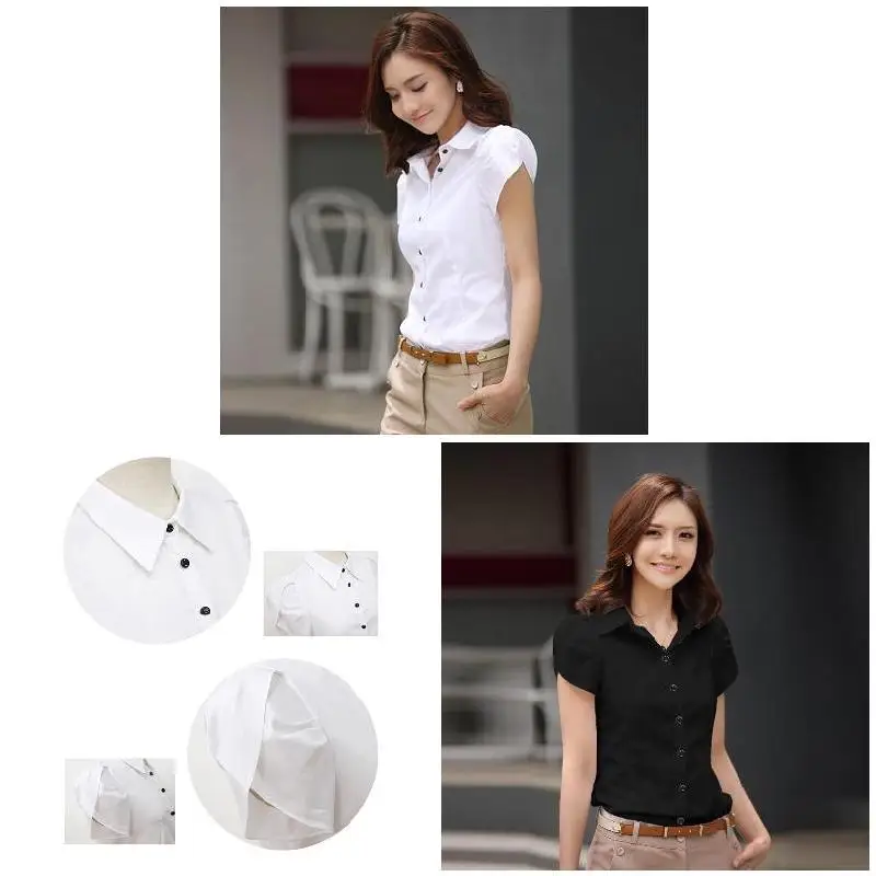 Women Summer Formal Shirts Short Sleeves Slim Fit Office Lady Turn-down Collar Formal Short Sleeves Slim Fit Turn-down Collar