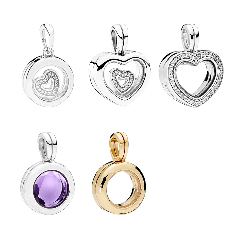 

Floating Locket Necklaces Pendants For Women 925 Sterling Silver Jewelry Making Round Heart Sapphire Crystal Glass Zircon Stones