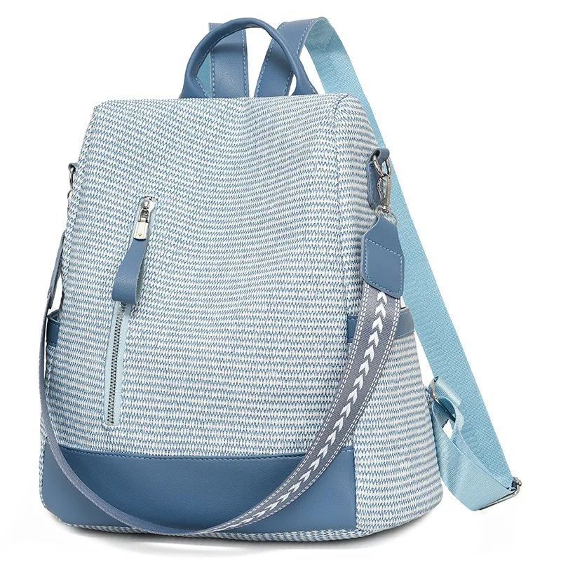 Oxford cloth leather patchwork women's backpack, anti-theft large-capacity color-blocking travel backpack, single-shoulder bag